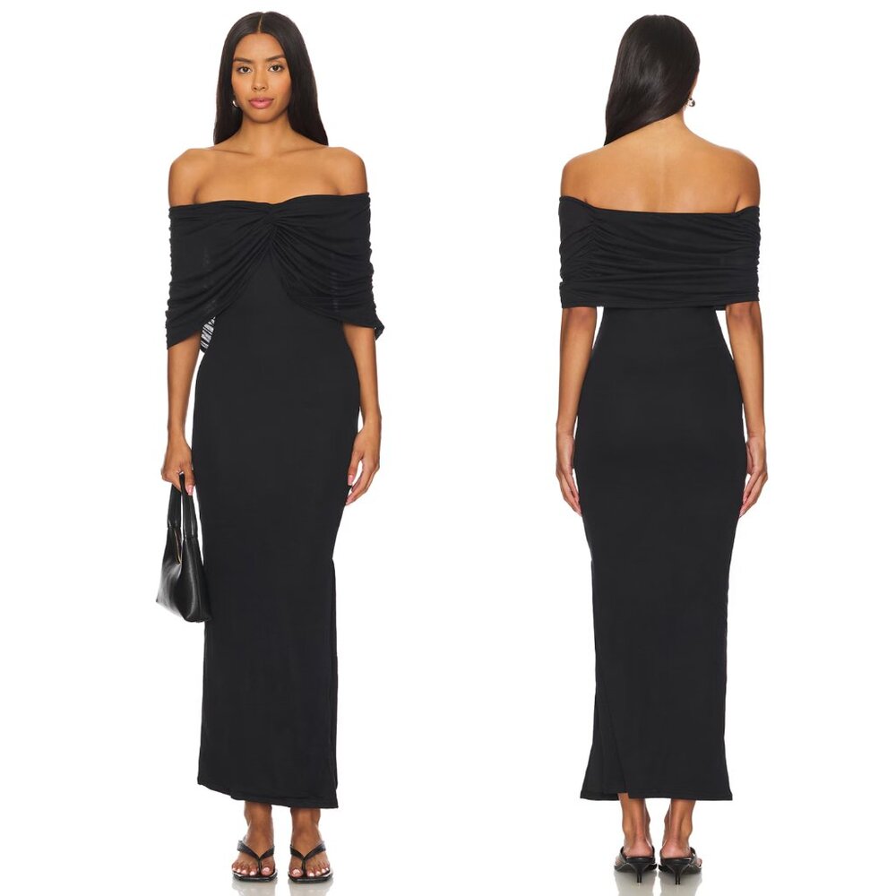 NEW SNDYS Madrid Maxi Dress in Black Off Shoulder Bodycon XS